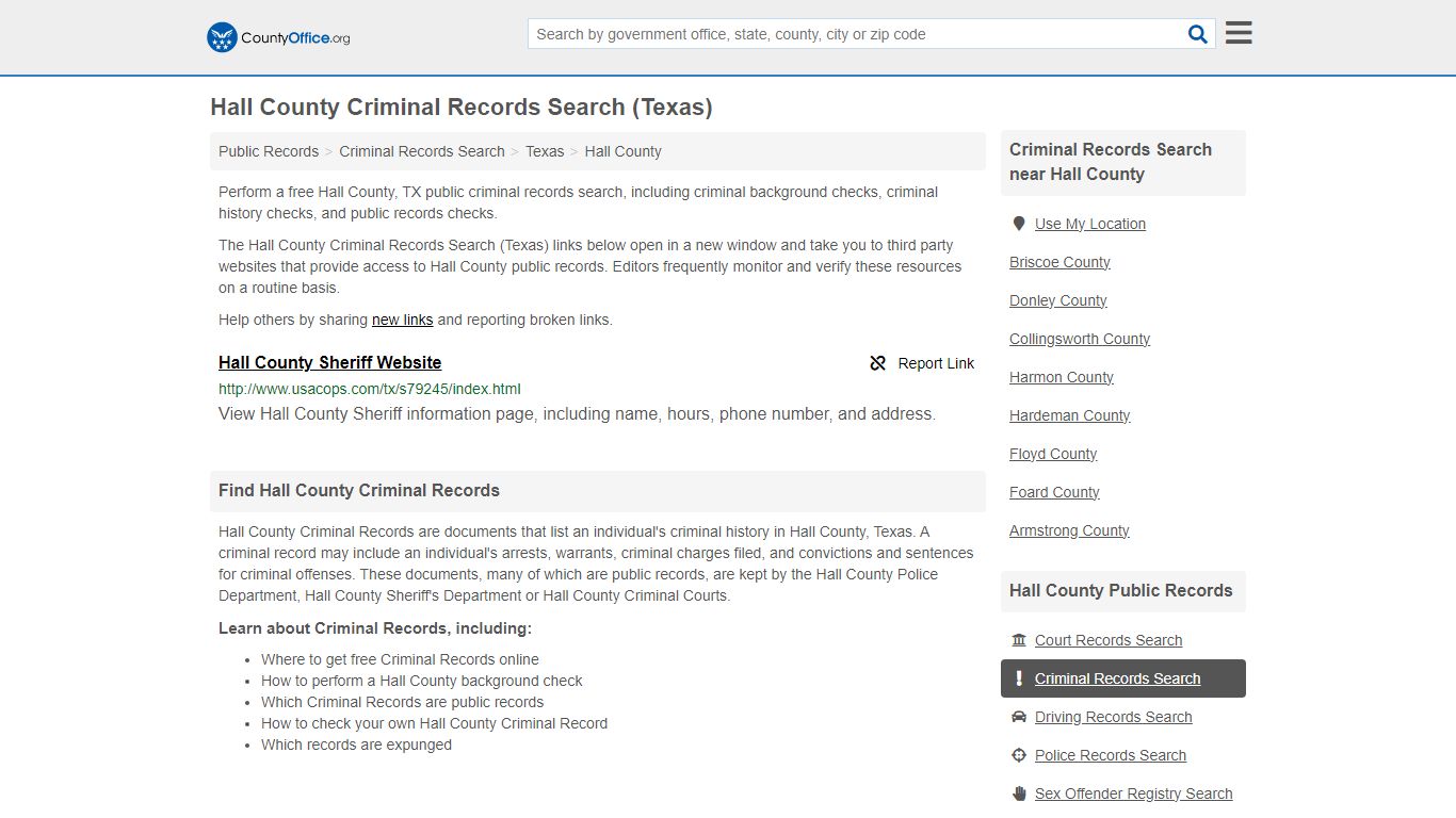 Hall County Criminal Records Search (Texas) - County Office